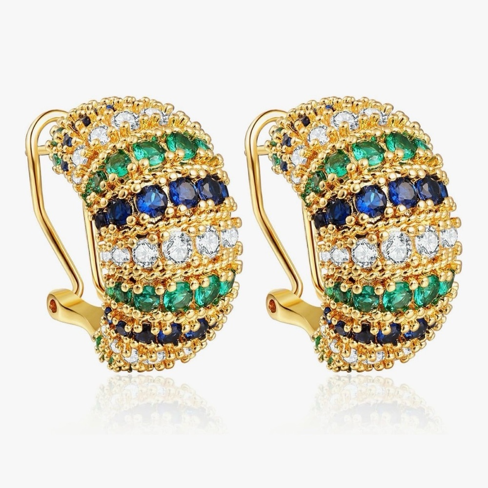 NEW 18K Gold Plated Elegant Gold and Gemstone Earrings